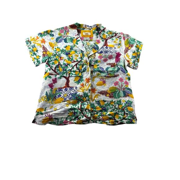 Anthropologie Maeve Floral Classic Surf Button Up Shirt Size XS Linen Blend - Picture 1 of 9